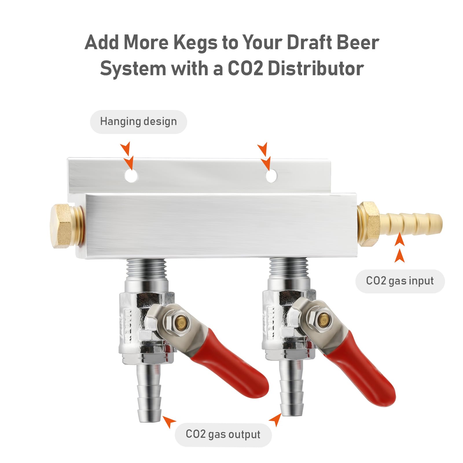 Colector de gas de 2 vías, distribuidor de CO2, distribuidor de 5/16 pulgadas, válvula de retención integrada, herramienta de elaboración de cerveza casera, entrada de gas CO2 en el lado