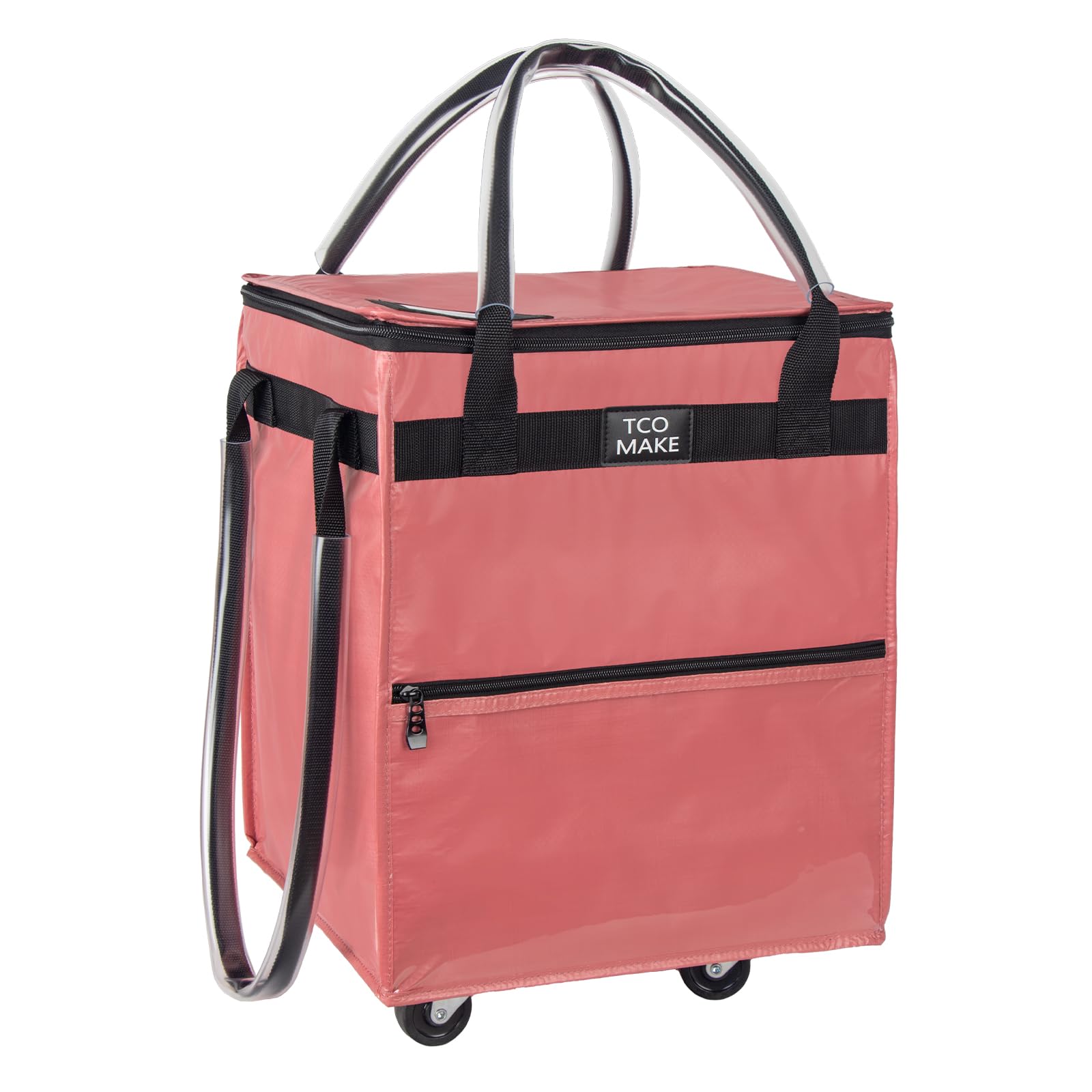 TCOMAKE Reusable Grocery Bag on Wheels, Rolling Shopping Bags with Wheels and Handle, Folding Rolling Tote Trolley, Zipper Cover, Carries up to 22 LBS