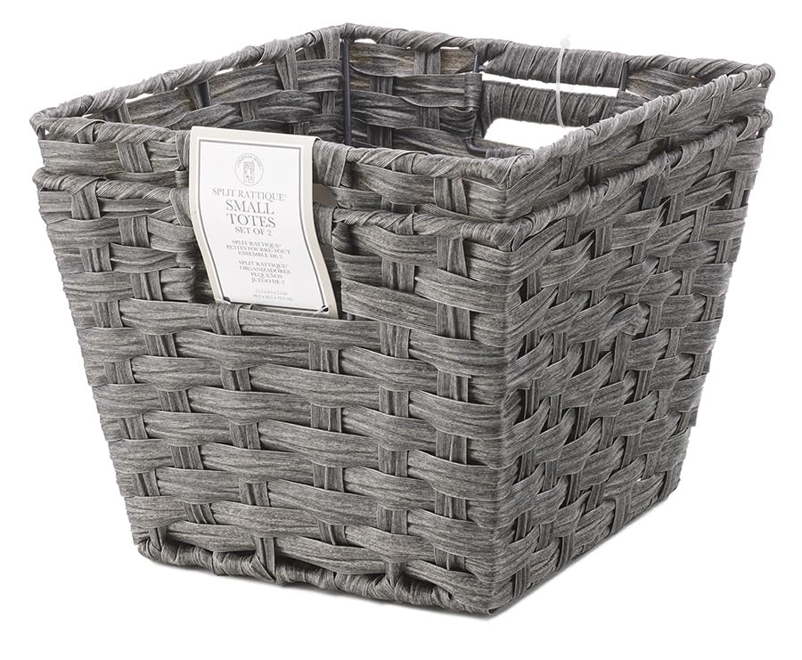 Whitmor Split Rattique Set Di 2 Cestini Portaoggetti In Rattan Sintetico - Colore Fumé, Plastica Intrecciata A Mano, Maniglie Integrate, Per Organizzare Casa E Ufficio