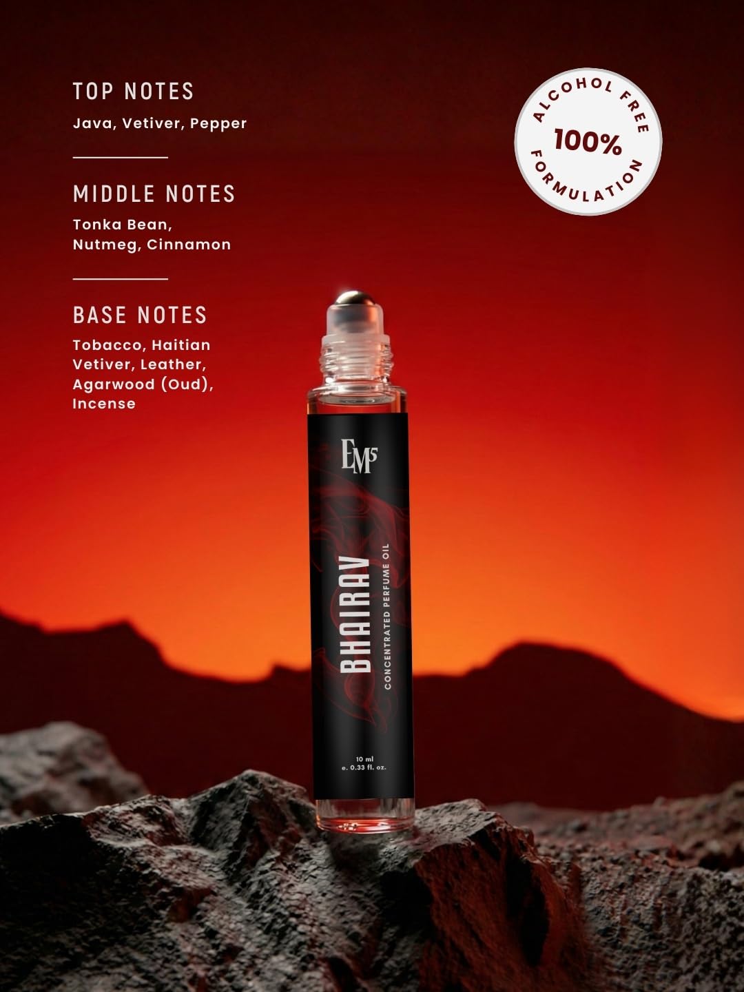 EM5 Bhairav Concentrated Perfume Roll-On for Men | Dark, Animalic, Smoky, Tobacco, Leather & Oud Fragrance | 100% Alcohol Free | Strong & Long Lasting Perfume Roll On | 10 ml 1
