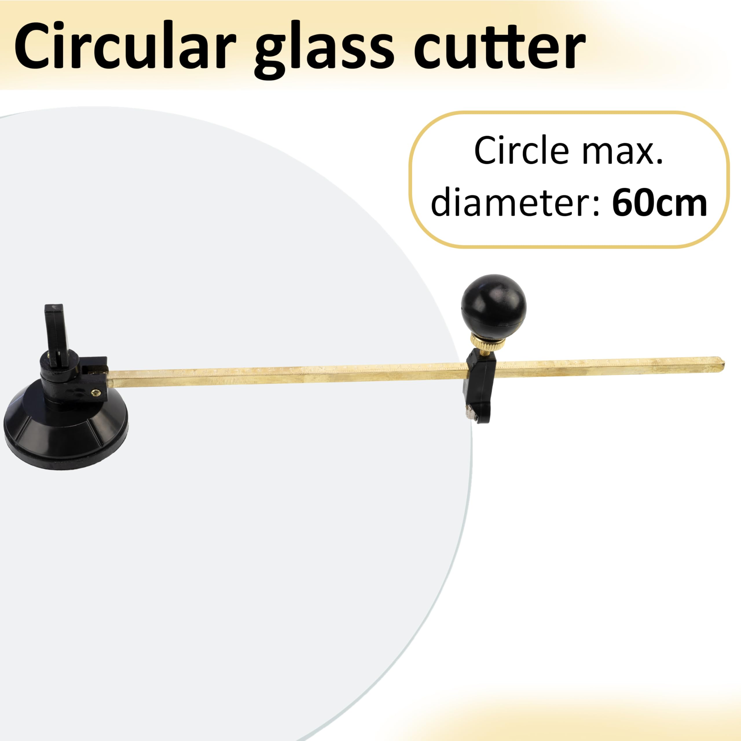 AERZETIX - C77177 - Einstellbarer runder Glasschneider mit Saugnapf und 6 Wolframkarbidklingen - max. Schnittdurchmesser Ø60 cm
