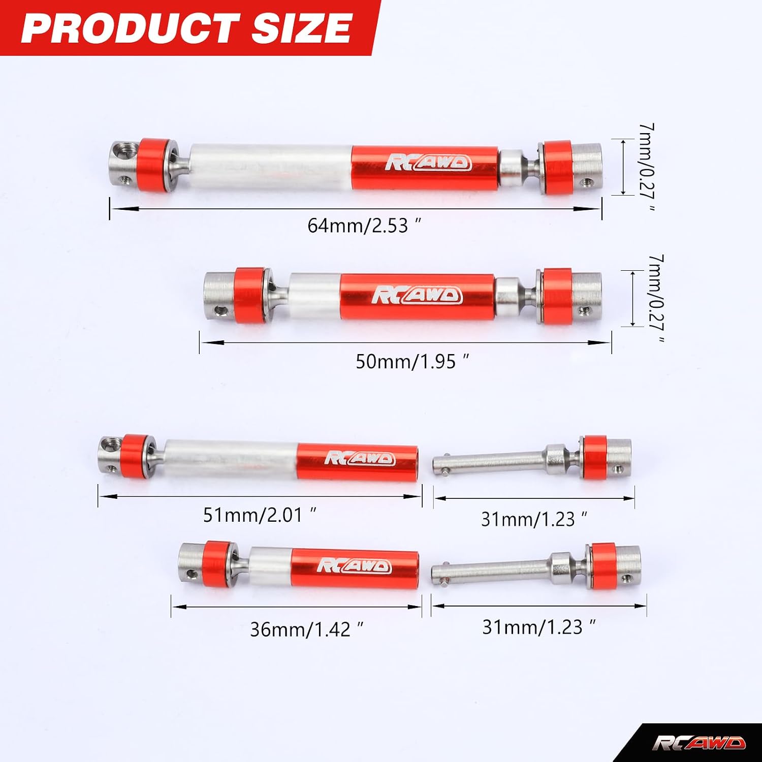 RCAWD Second Version TRX4M Center CVD Driveshaft for 1/18 TRX4M Drive Shaft Series Upgrades Part Red