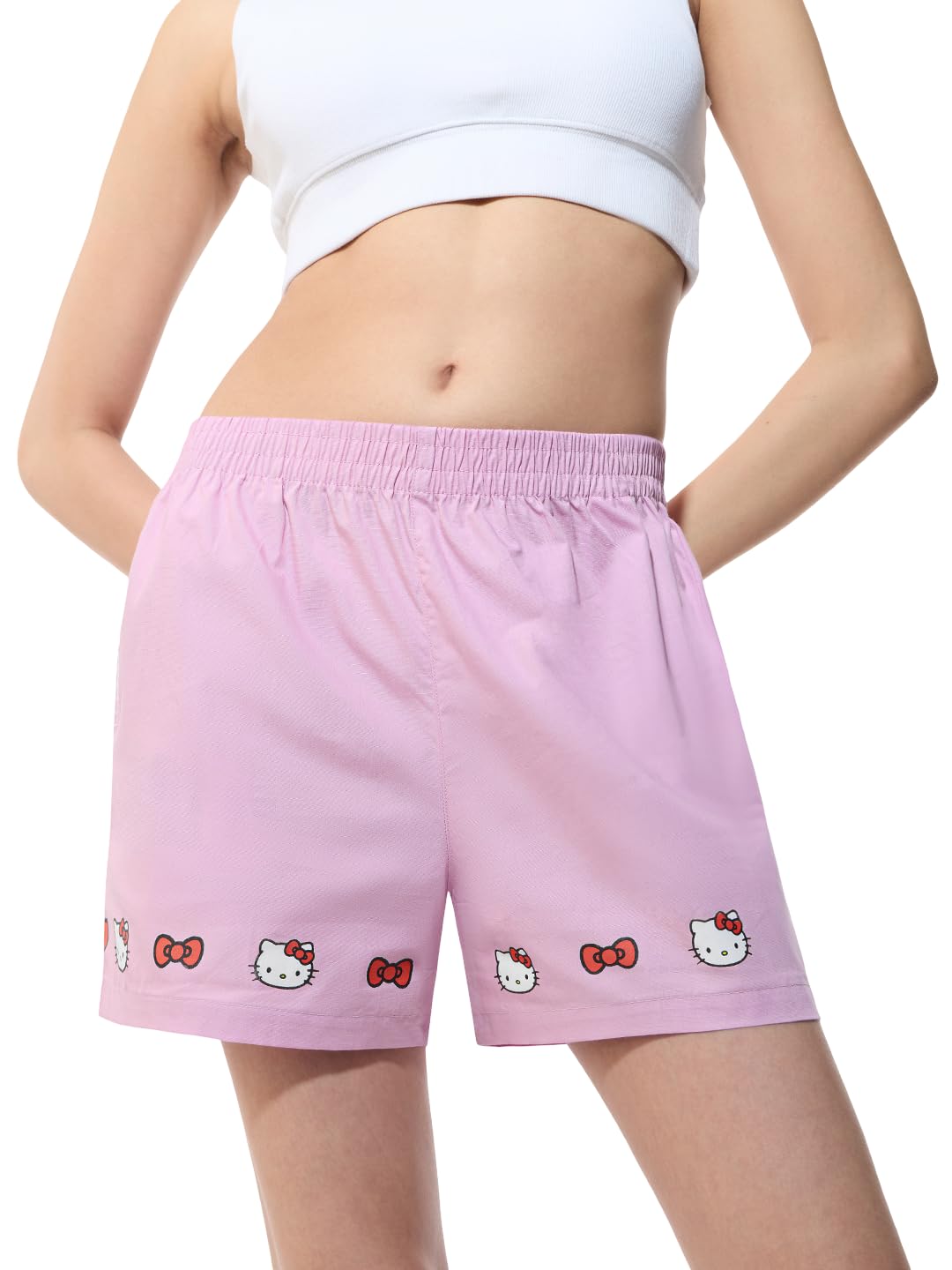 the souled store Hello Kitty: Pretty Kitty Women and Girls Elastic Waistband Pink Graphic Printed Cotton Regular Fit Lightweight Everyday All-Season Comfortable Lounge Boxer Shorts-picture-34