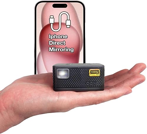 AAXA P7+ Proyector para exteriores, batería de 2.5 horas, mini proyector 4K con WiFi y Bluetooth, batería, proyector DLP, Android a bordo, espejo de