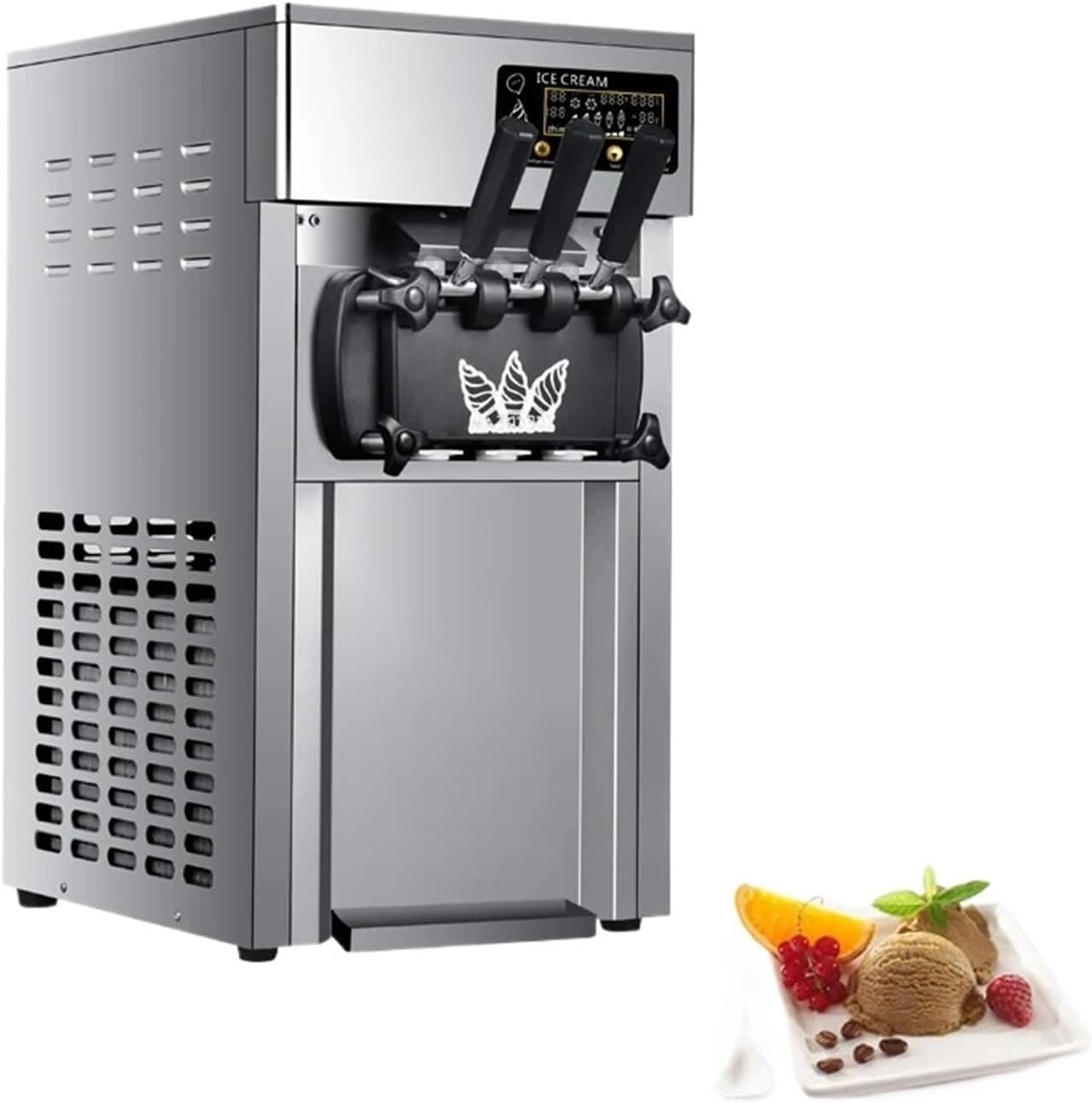 Soft Ice Cream Machine, Commercial Desktop Ice Cream Maker, Stainless Steel Gelato Vending Freezing Machine, Benchtop Dessert Maker(110V)