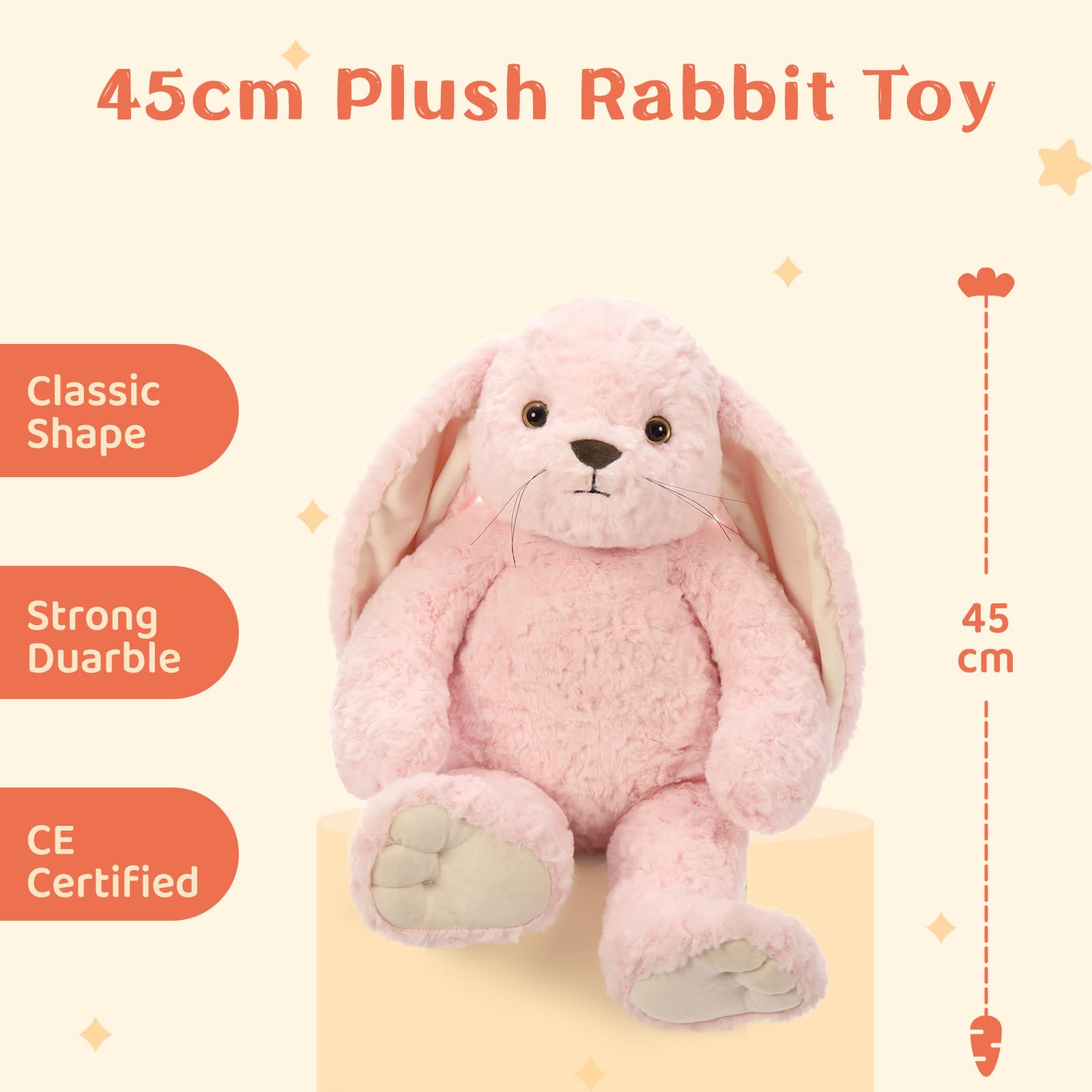 MorisMos 45cm Hase Kuscheltier XXL, groß hase plüschtier stofftier, Geburtstag Ostern Geschenk für Kinder Baby Mädchen als Ostern deko Puppe