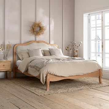 happybeds Wooden Bed, Alana Grey and Oak Fabric and Wooden Bed King U.K. Standard