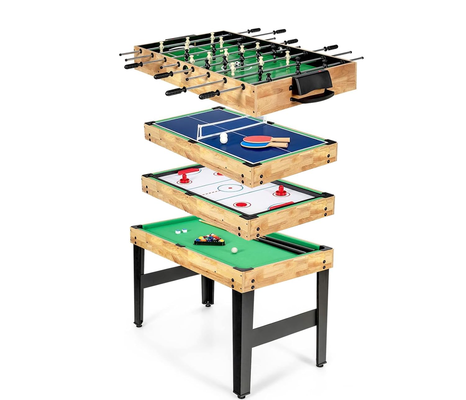 Tavolo Multigioco 4 in 1 Legno Calcio Balilla Biliardo Ping Pong Air Hockey 122x61x73 cm