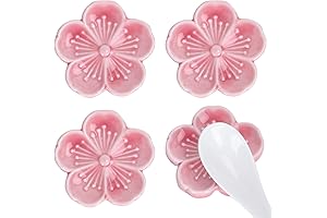 Whaline 4 Pieces Pink Flower Ceramic Spoon Rest for Coffee, Tea, Kitchen, and Office