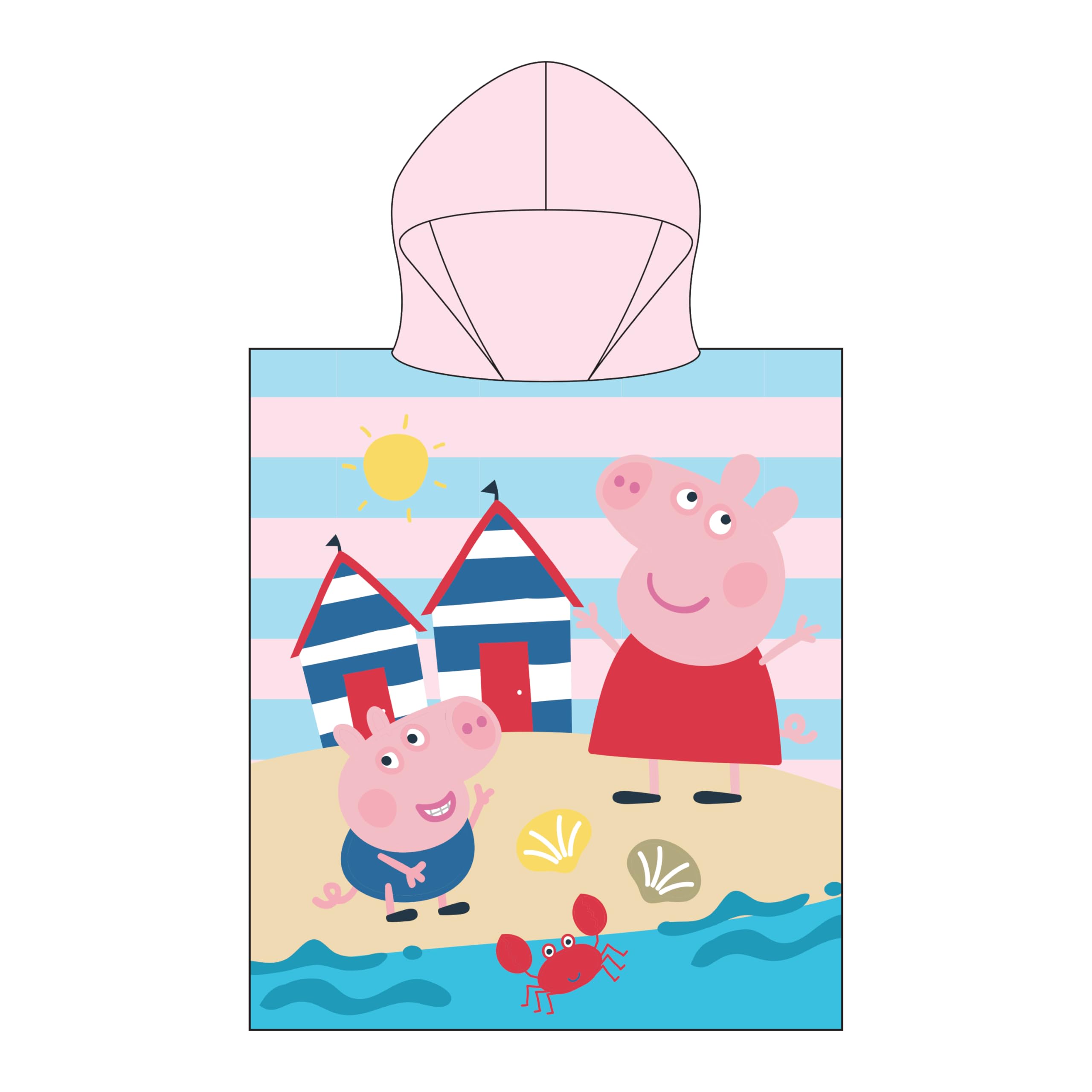 Character World Oficjalne ponczo z kapturem ze świnką Peppa, super miękkie w dotyku, falowane wzornictwo, szlafrok do pływania, idealny do domu, kąpieli i plaży, wielokolorowy, 115 x 50 cm