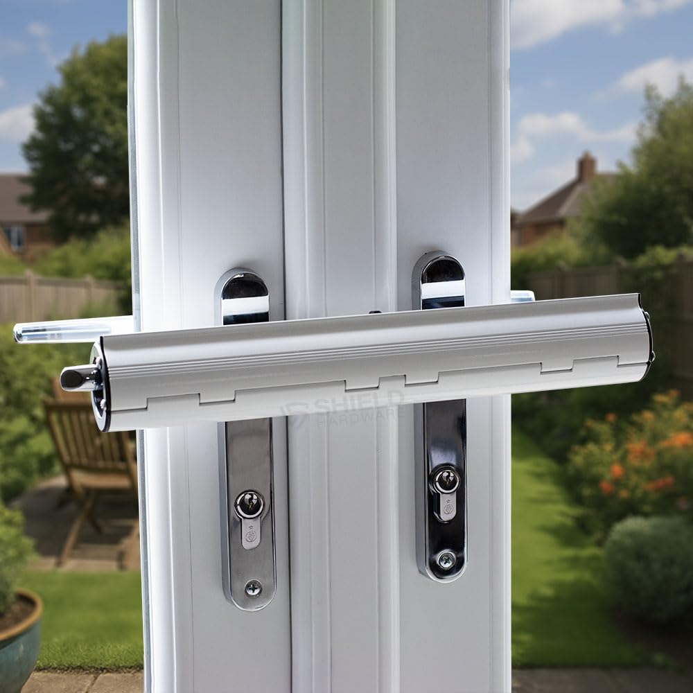 SHIELD HARDWARE Patio Door Security Lock – Heavy Duty French & White