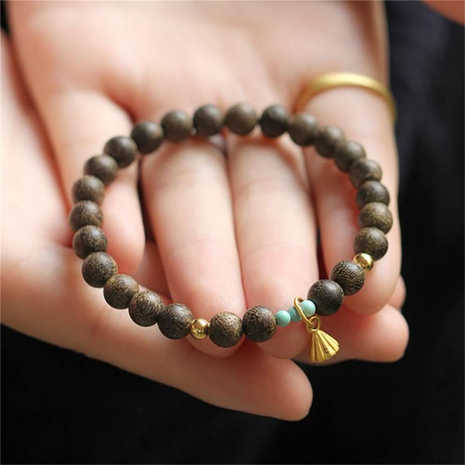 Natürliches vietnamesisches Agarholz-Mala-Armband für Yoga und Meditation, handgefertigte Buddha-Perlen mit Edelsteinen, 6,5 mm Gebetsarmband für Frieden und Gesundheit