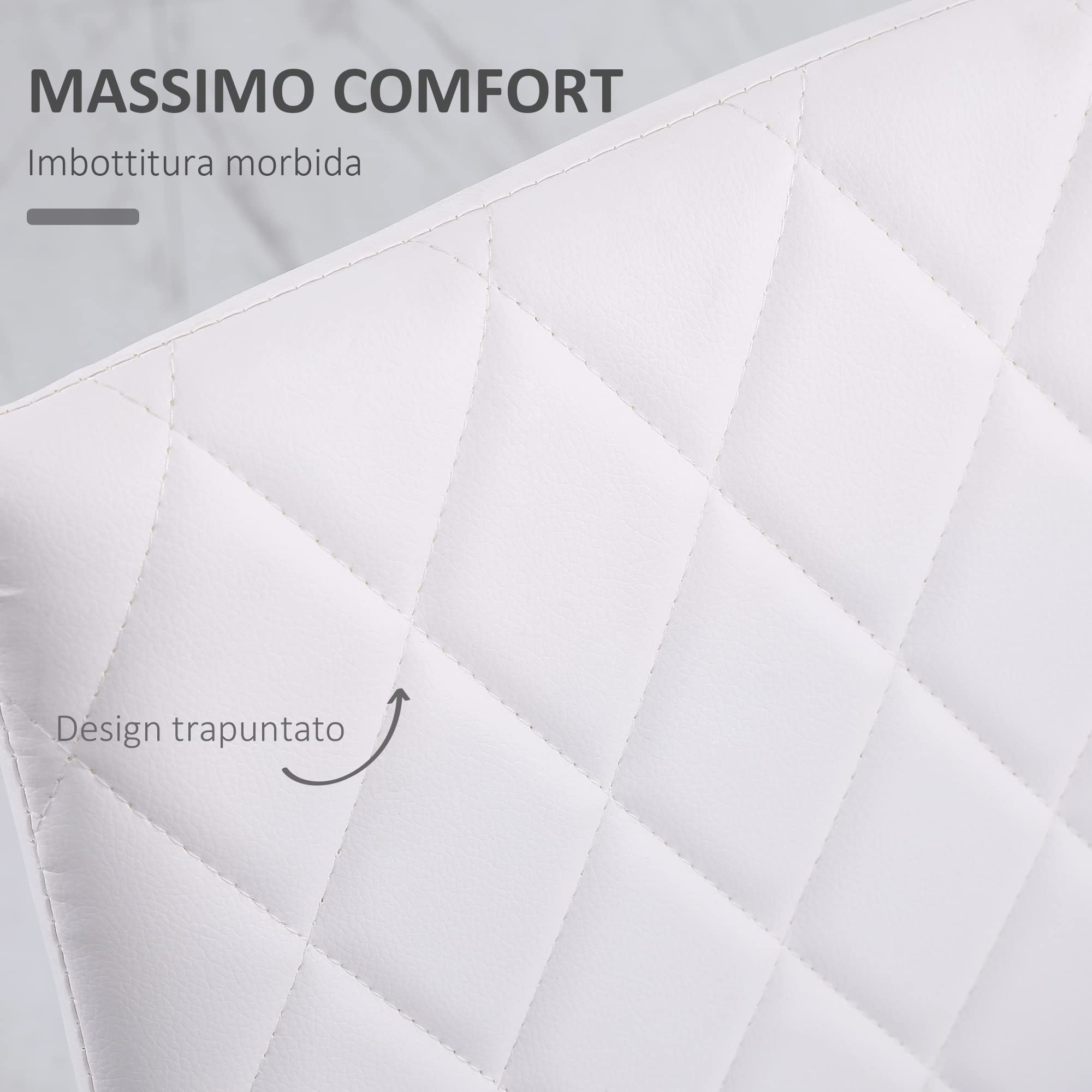 HOMCOM Set 4 Sedie per Soggiorno o Sala da Pranzo, Sedie Imbottite e Rivestite in Pelle PU Bianca, 41x50x91cm