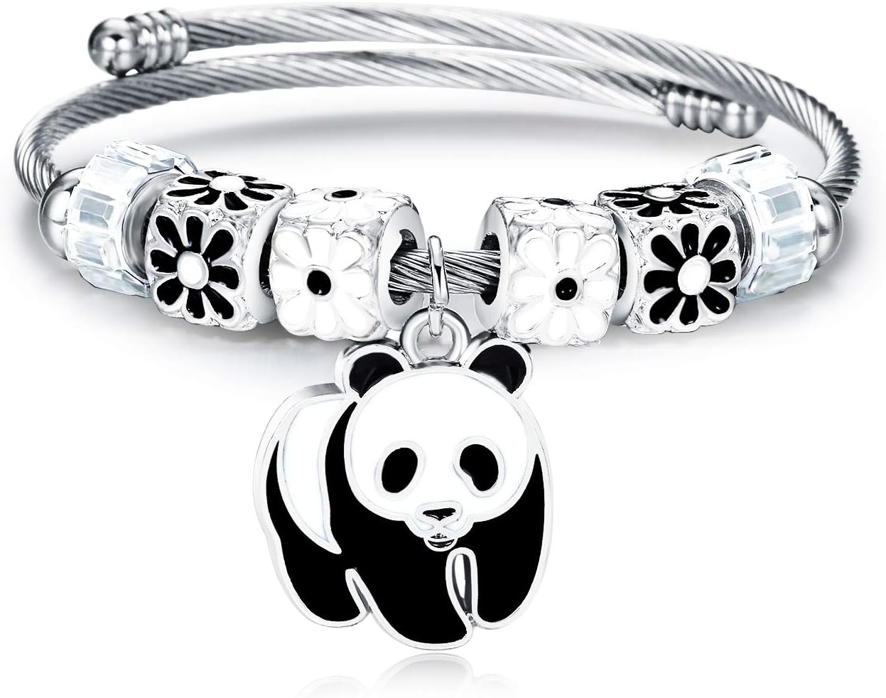 LATEEFAH Cuff Panda Bracelet for Women Adjustable Stacking Twisted Cable Bracelet Panda Charm Bangle Gifts for Girls