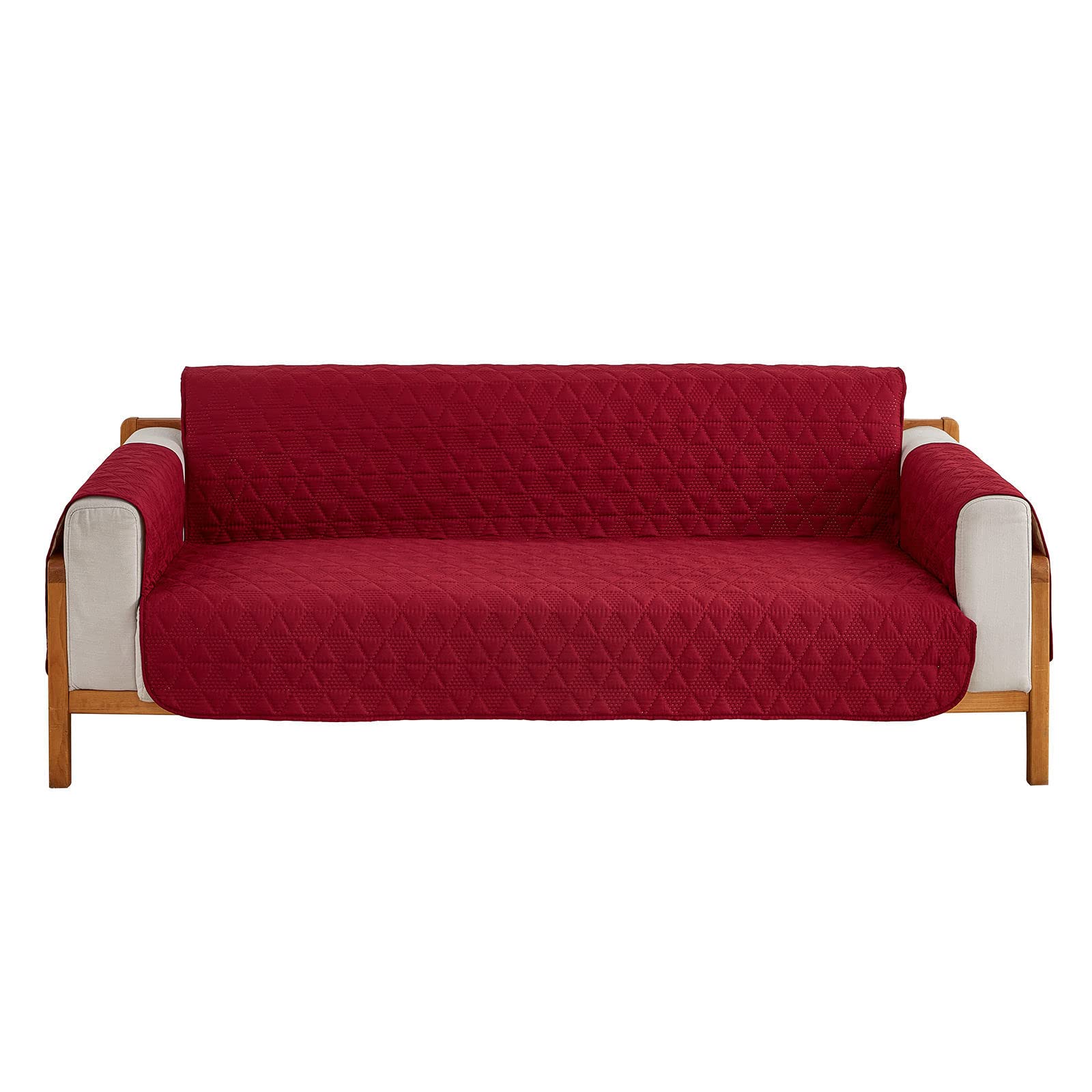 Reversible Sofa Slipcover,1 Piece Waterproof Sofa Cover with Elastic Straps Anti Slip Quilted Furniture Protector for Kids Children Pet Dog Cat-wine red-Large (190X196cm)