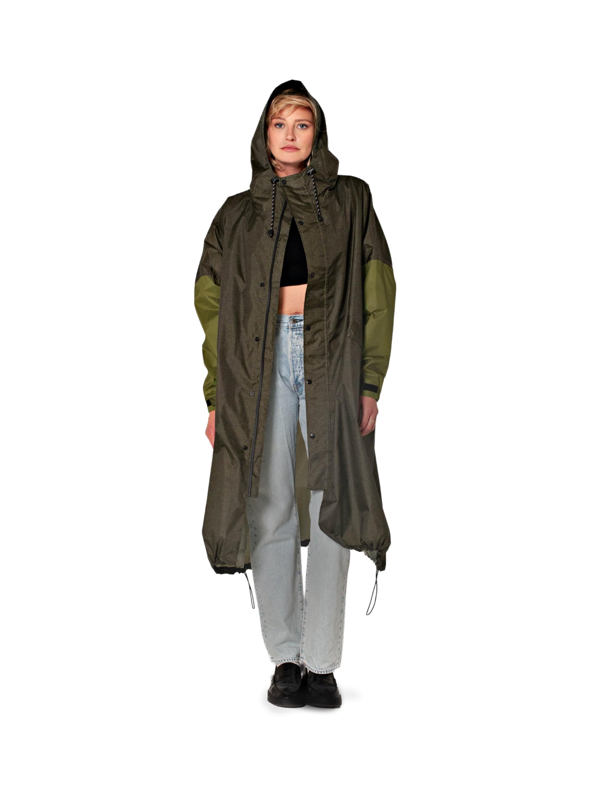 Rainkiss – Regenjacke für Erwachsene – Wasserdicht – PFAS-frei – Einheitsgröße – Grün – 100% recyceltes Polyester – Design: Herringbone
