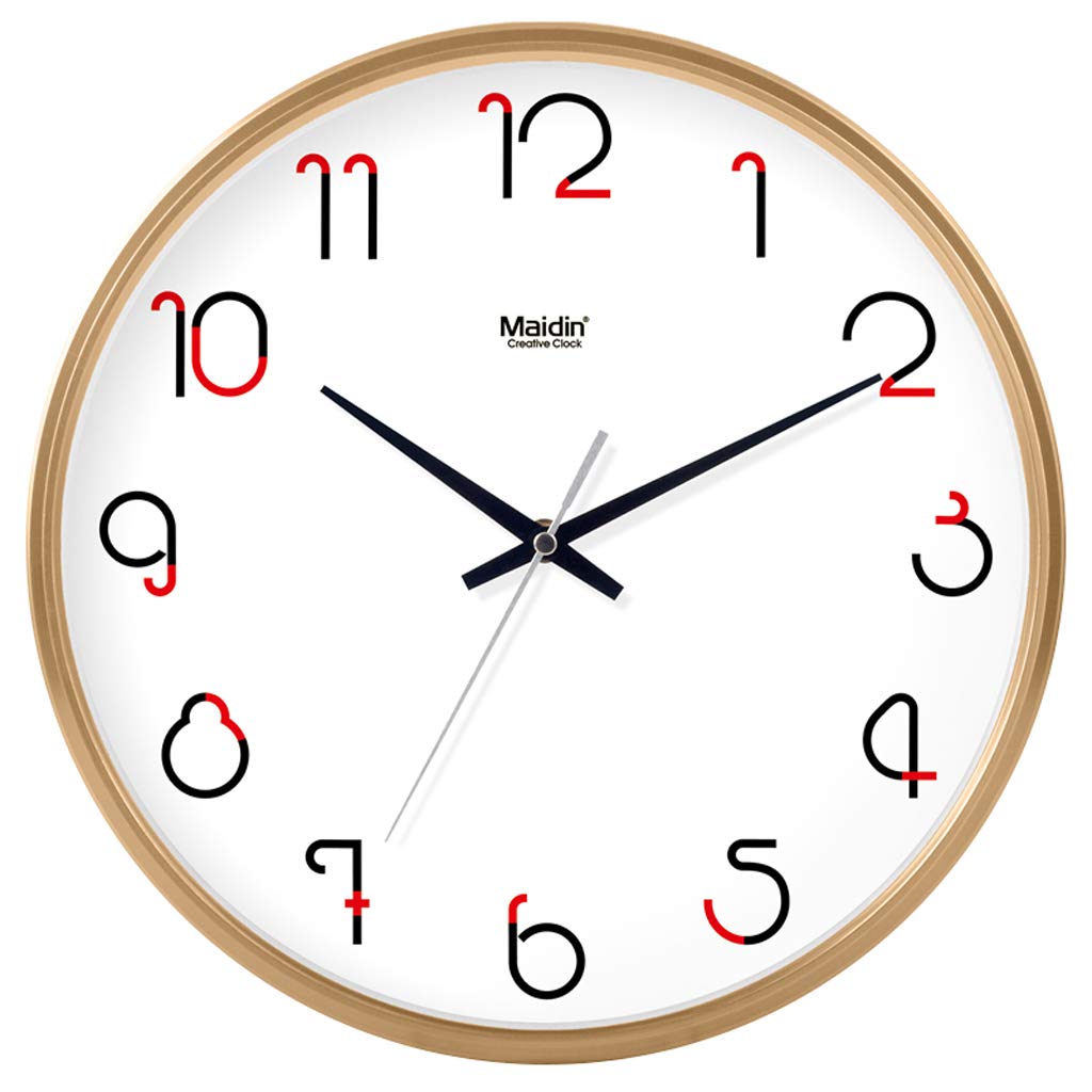 WEEDAY Wall Clock Silent Non Ticking Quality Quartz Battery Operated Round Easy to Read Home/Office/School Clock -by TIANTA (Color : Gold, Size : 16 inch)