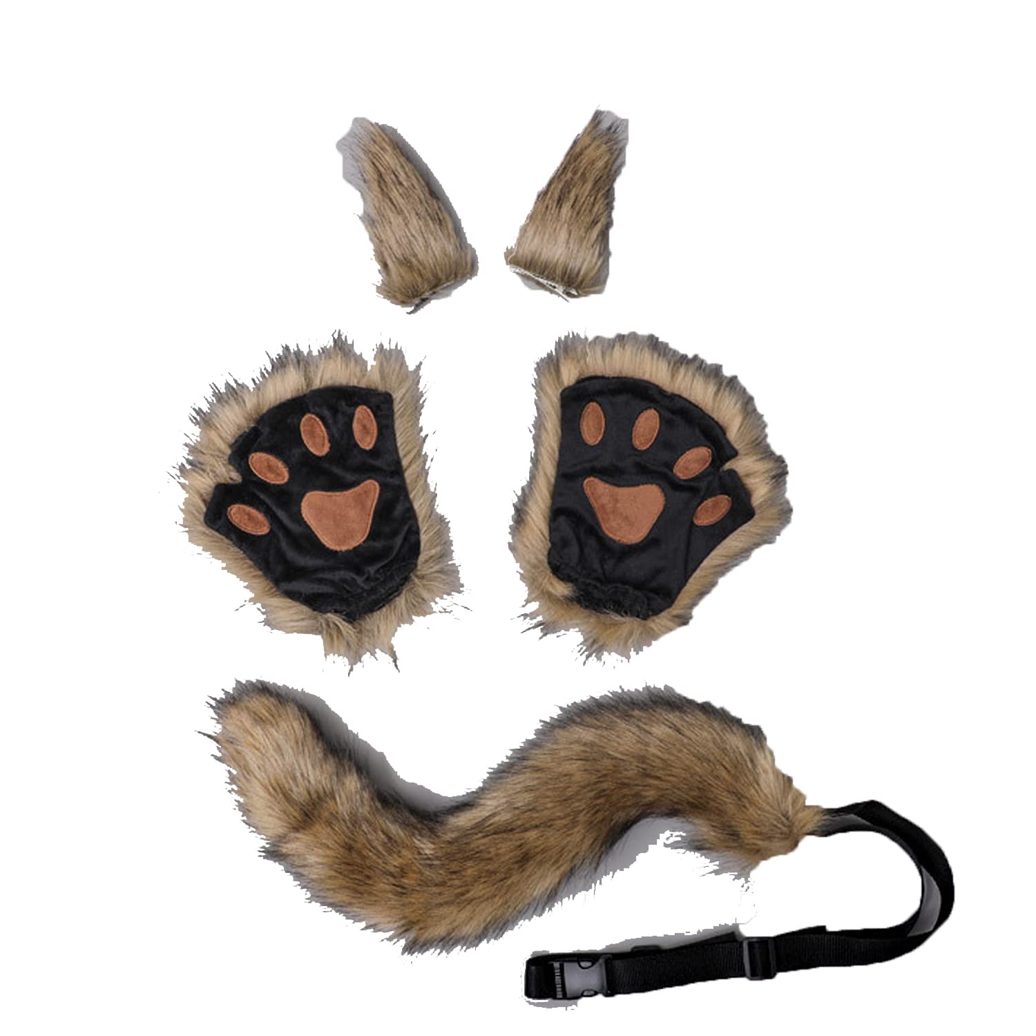XINCHIA Faux Fur Fox Cat Ears Hair Clip Tail Gloves Set Fluffy Wolf Fox Cosplay Costume Hair Hoop Long Tail Kit Animal Dress Up Fancy Dress Accessories Halloween Role Play Party Costume for Adults