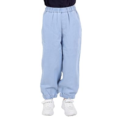 superminis Girl's Stretchable Denim Mid Rise Pants With Elastic Closure (7-8 Years, Sky Blue)