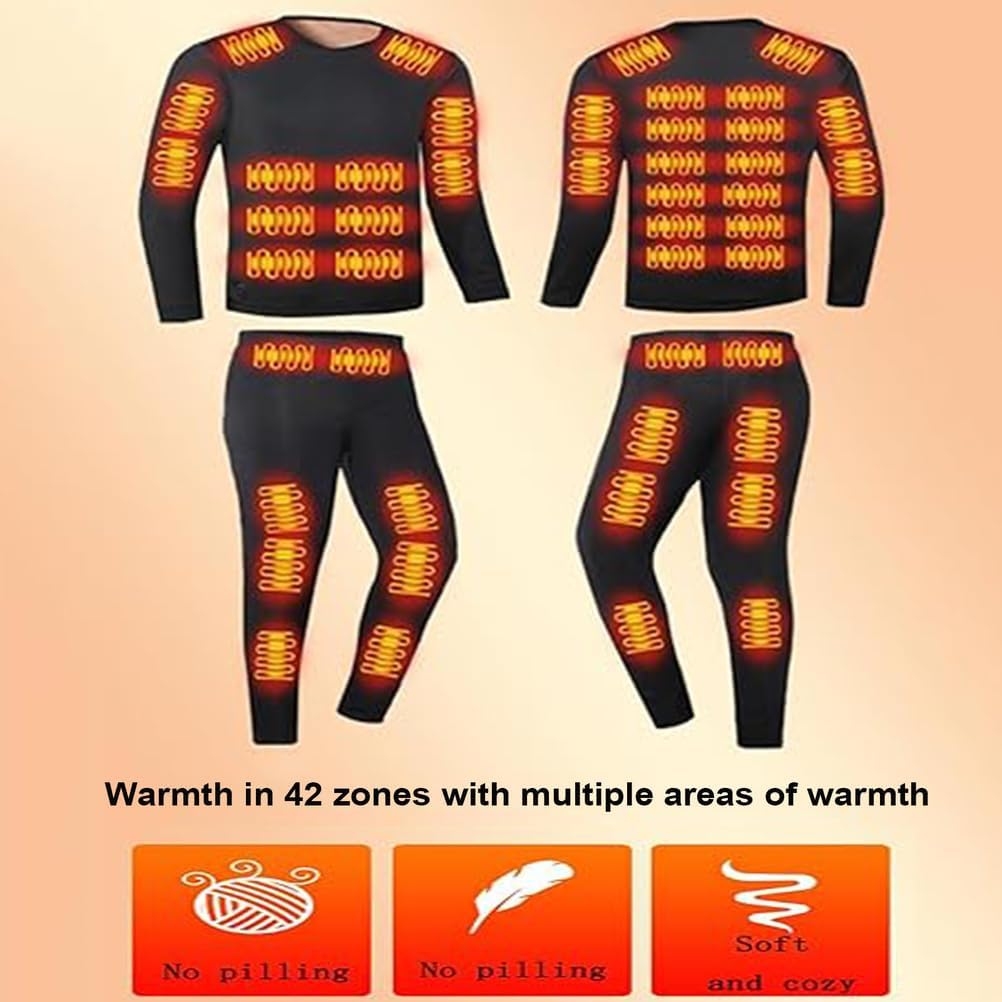 Heated Thermal Underwear Set for Men Women, Men's USB Charging Heated Trousers and Top, Thermal Clothes 42 Heating Zones