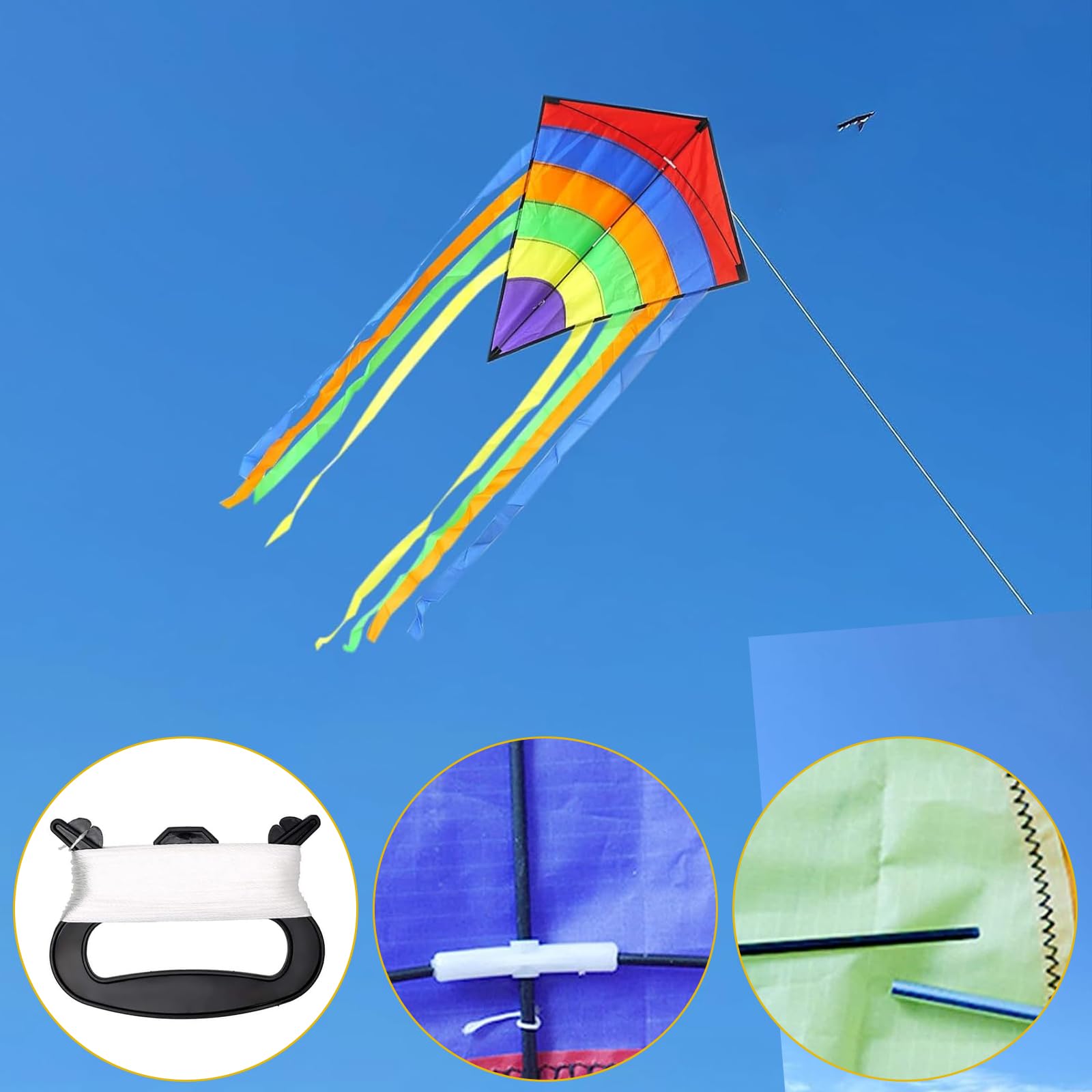 Cerf-volant Delta Pour Enfants Et Adultes - 73x65 Cm, Queues Colorées 8x105 Cm - En Toile Polyester Et Fibre De Verre