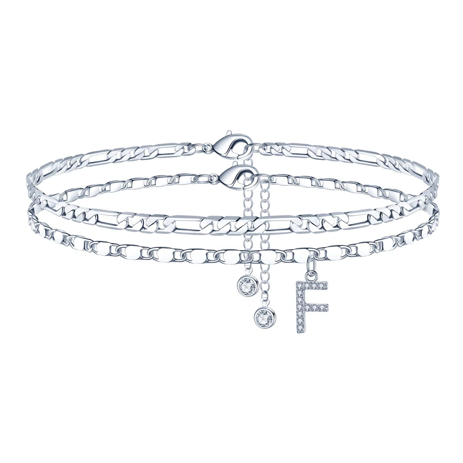 Ursteel Ankle Bracelets for Women, 14K Gold Plated Dainty Layered Chain CZ Initial Anklets Set Summer Jewelry Gifts for Women