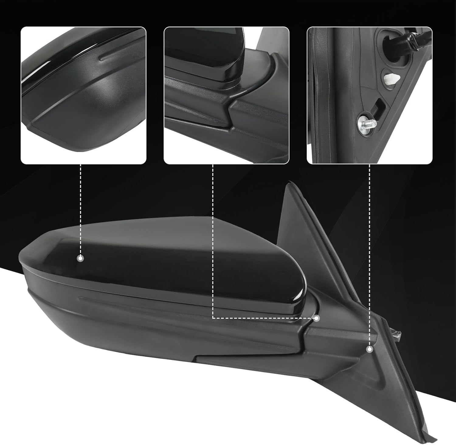 Door Mirror Right Passenger Side Replacement For Honda Civic LX SE Sport 2016-2021, Replace HO1321283 Black 3Pins