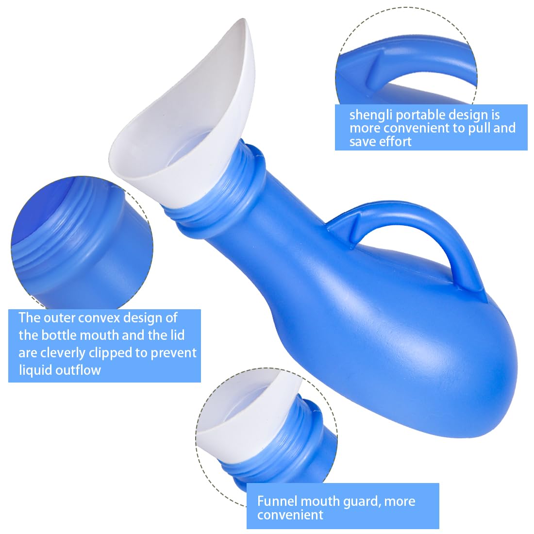 Pisuar przenośny butelka na mocz 1000 ml plastikowy z pokrywką na kemping podróż
