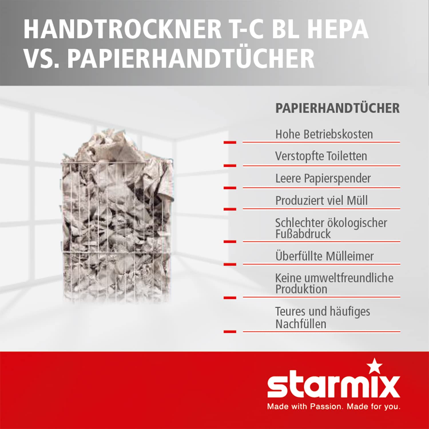 Starmix Warmluft-Händetrockner T-C BL HEPA (Händetrockner - Hygienisch, nachhaltig, effizient mit HEPA Filter und UV-C Lampe) Nr. 105000