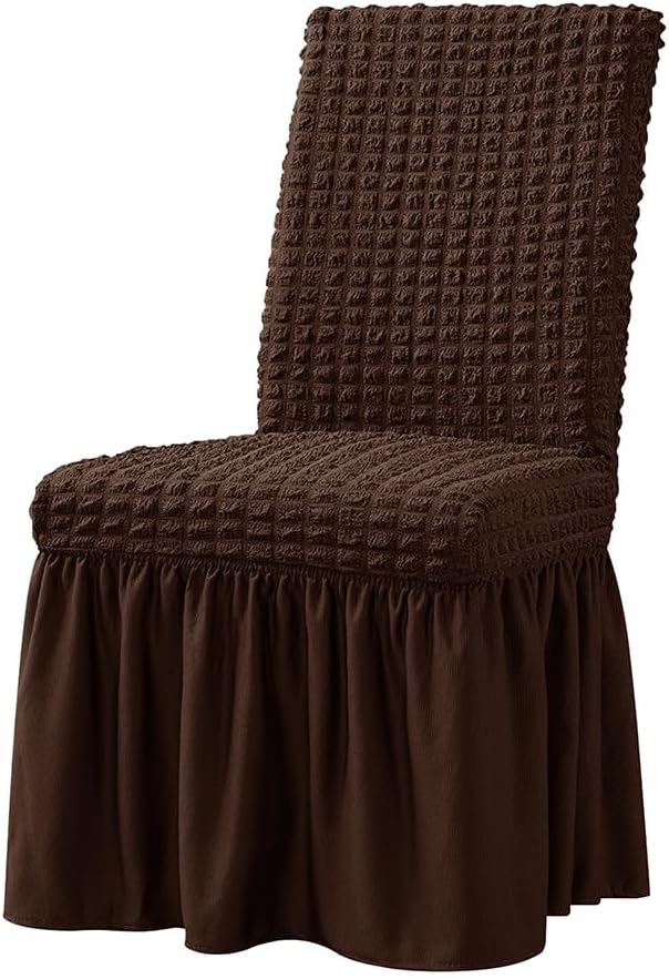 Set of 2 Dining Room Chair Slipcovers 1-Piece Parsons Chair Covers with Skirt Stretch Non Slip Washable Decorative Chair Seat Protector for Party Hotel Restaurant Ceremony Banquet (White, 2PCS)