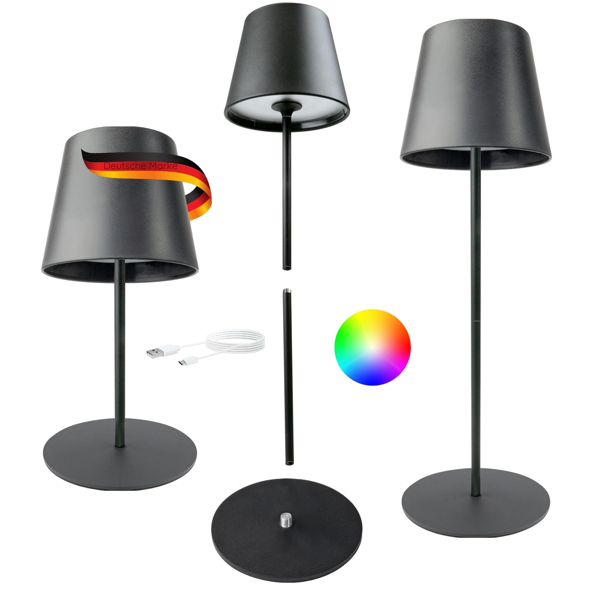 SCHWAIGER Lampada da tavolo a LED divisibile con controllo touch, lampada a batteria con RGB e bianco caldo, protezione IP44 e ricaricabile tramite USB-C, lampada senza fili per interni ed esterni