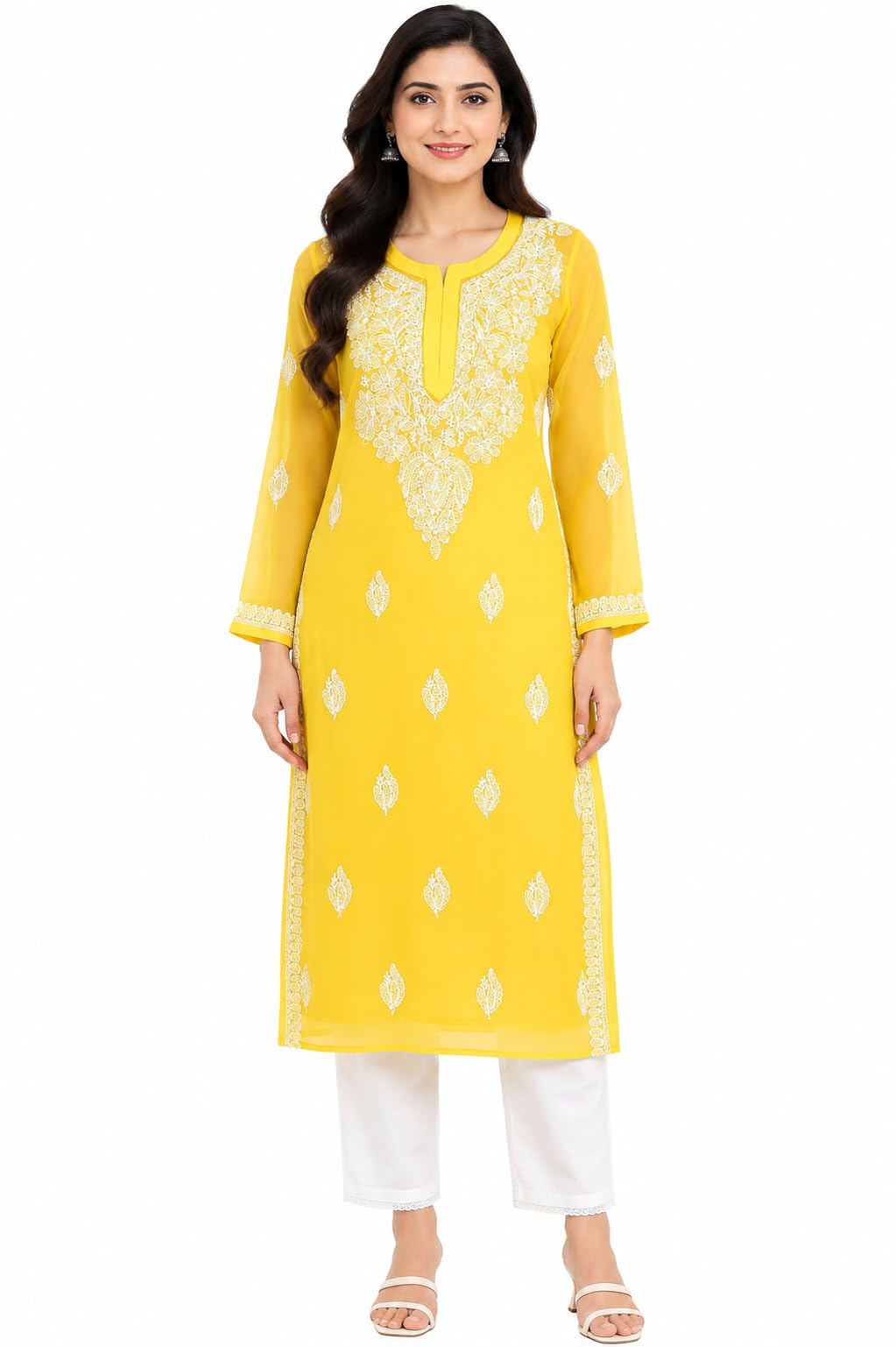Lucknowi Libas Women's Georgette Chikankari Kurti with Hand Embroidery | Sizes 36-44-picture-12