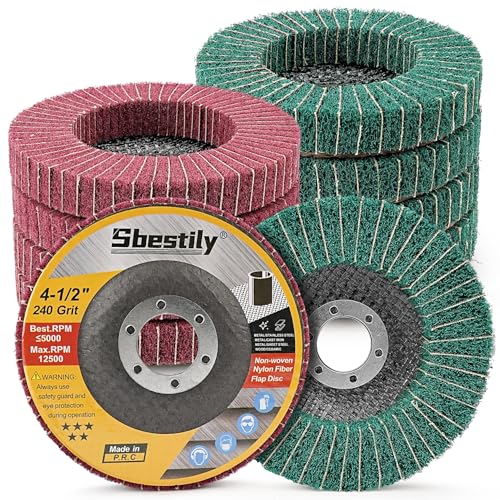 Sbestily 10Pcs 120 & 240 Grit Scour Flap Disc 4 1/2 Inch Coarse Polishing Grinding Wheel for Metal Stainless Steel Angle Grinder Scouring Pads Scuff Sanding Discs Paint Rust Remover