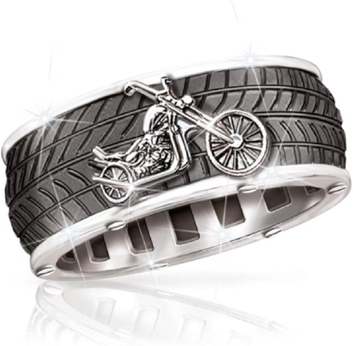 Motorcycle Ring for Men, Tire Tread Motorcycle Ring, Motorcycle Biker