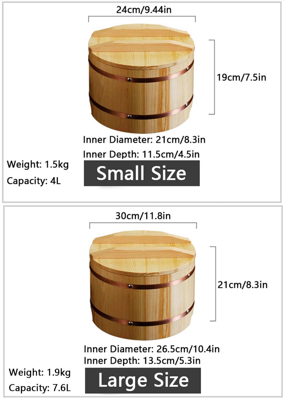 Amazon | 蒸し樽、木製寿司飯椀日本の寿司飯混合桶容器蓋と銅 寿司