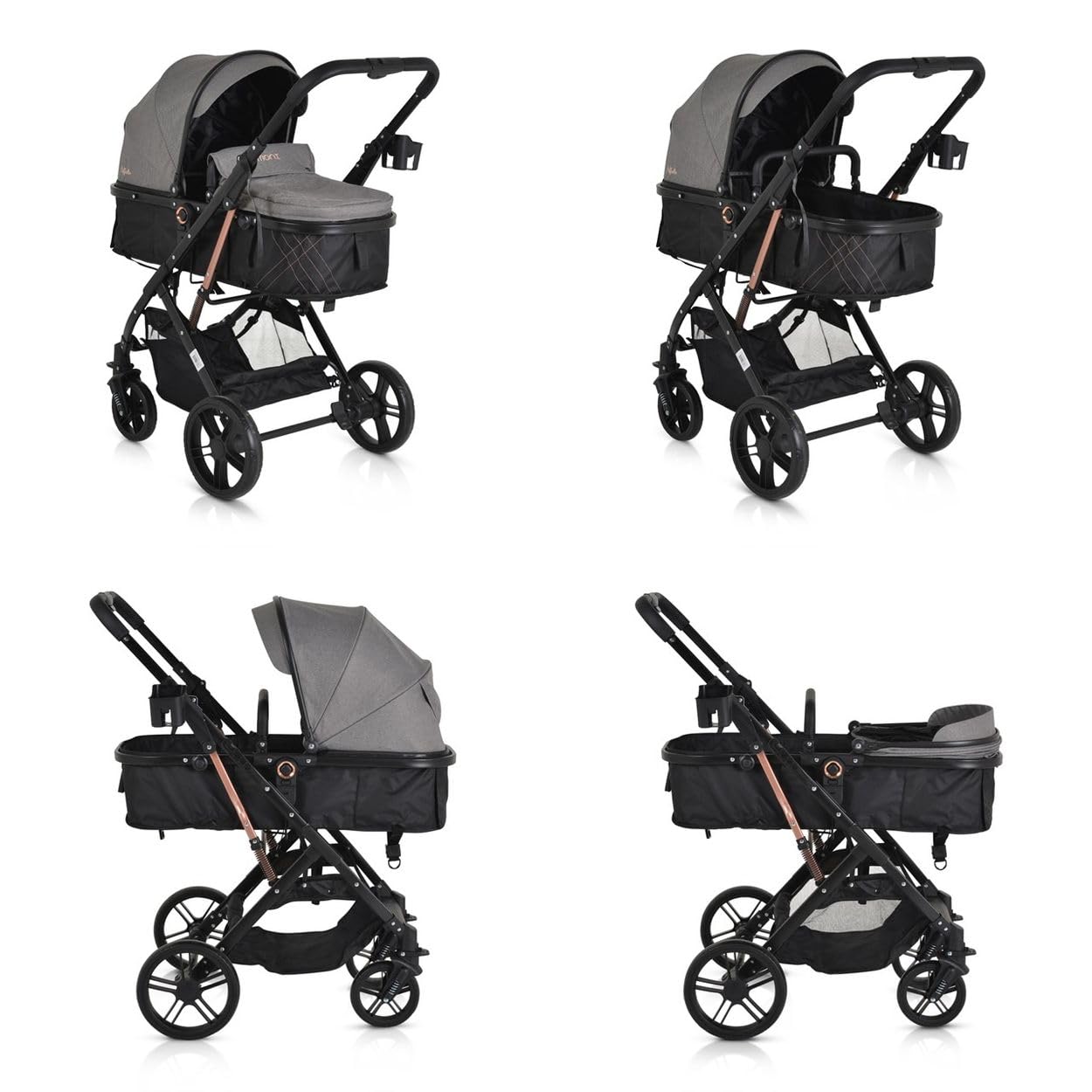 Moni cochecito Rafaello 2 en 1, convertible, asiento deportivo, cubrepiés, bolsa, colores:canoso