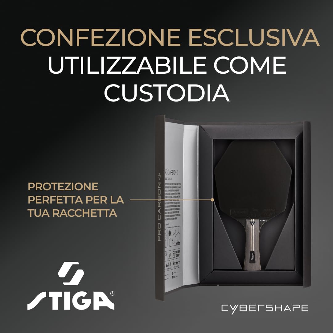 STIGA Racchetta da Tennis Tavolo Cybershape Pro Carbon+, Racchetta da Ping-pong a 5 Stelle, con Forma Esagonale per Giocatori Professionisti dallo Stile Offensivo