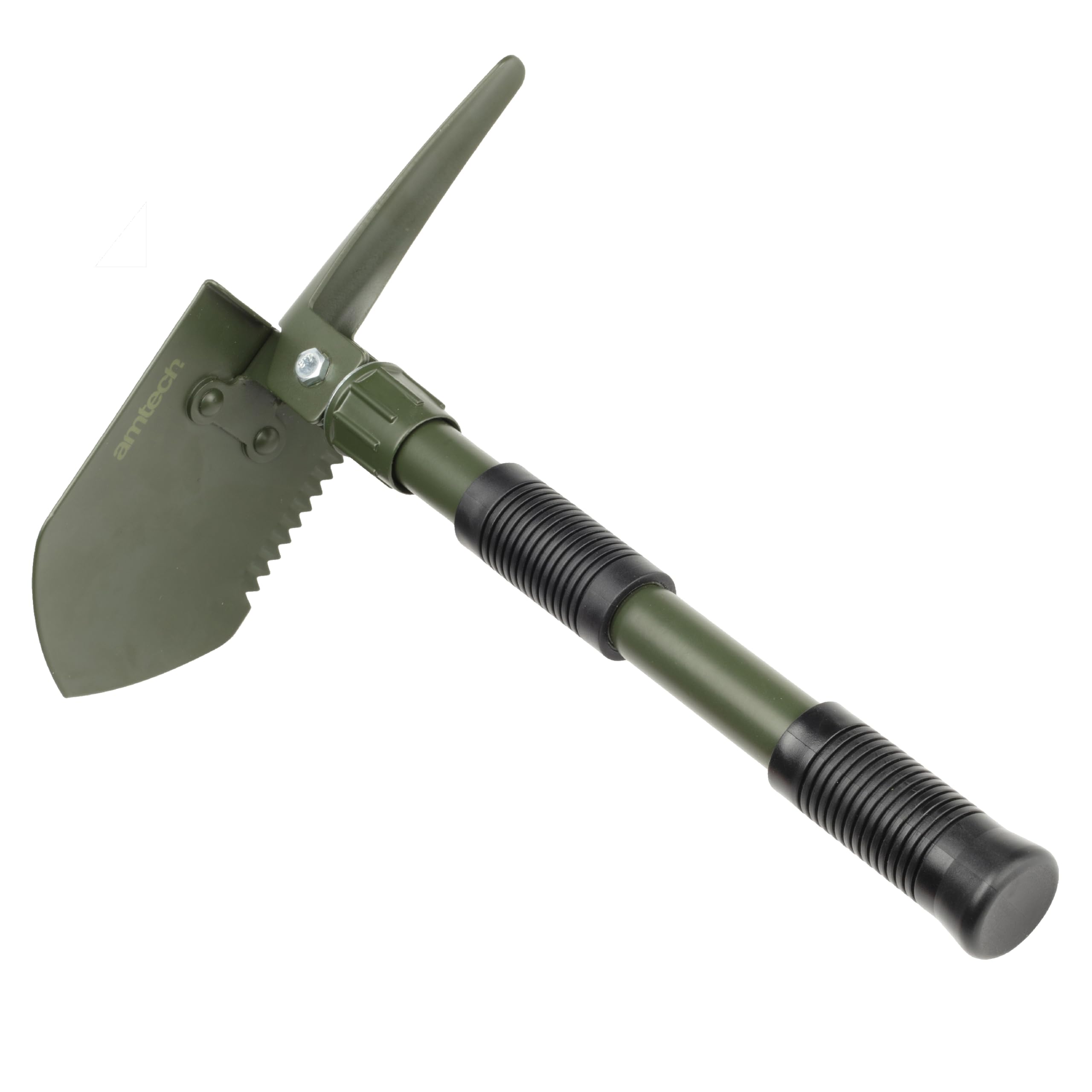Amtech - Folding Shovel and Pickaxe for Camping, Gardening, and Emergency Use, Durable Steel, Ideal for Digging, Cutting, and Scraping, Portable and Collapsible, Includes Storage Pouch