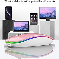 Vista 5 de TENMOS Ratón inalámbrico Bluetooth, LED delgado (Bluetooth 5.1 + USB) 2.4GHz Ratón Bluetooth inalámbrico recargable silencioso con adaptador tipo C