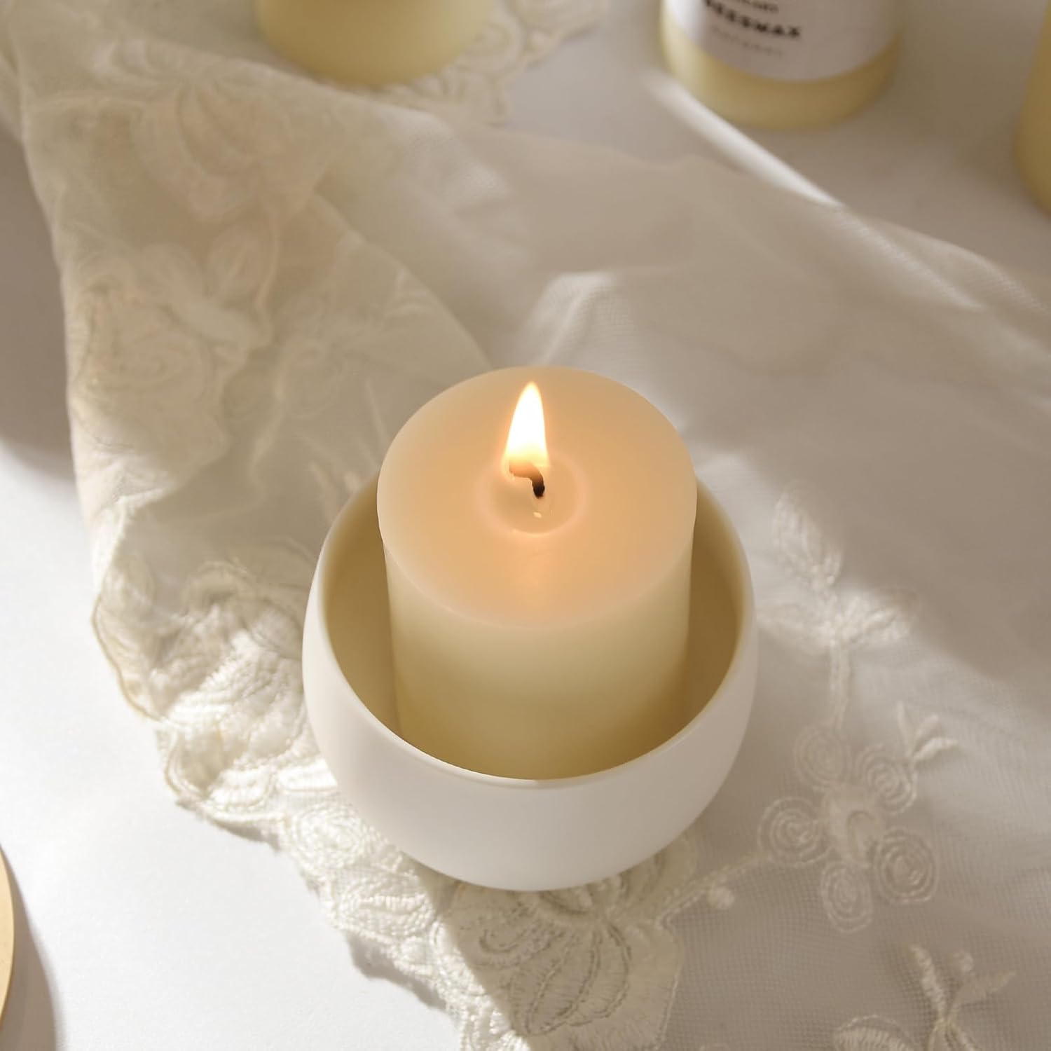 6PCS Beeswax Pillar Candles,Large Handmade Pure Beeswax Candle,Long Lasting Burn Time，Unscented Smokeless，2 * 3",20H, White