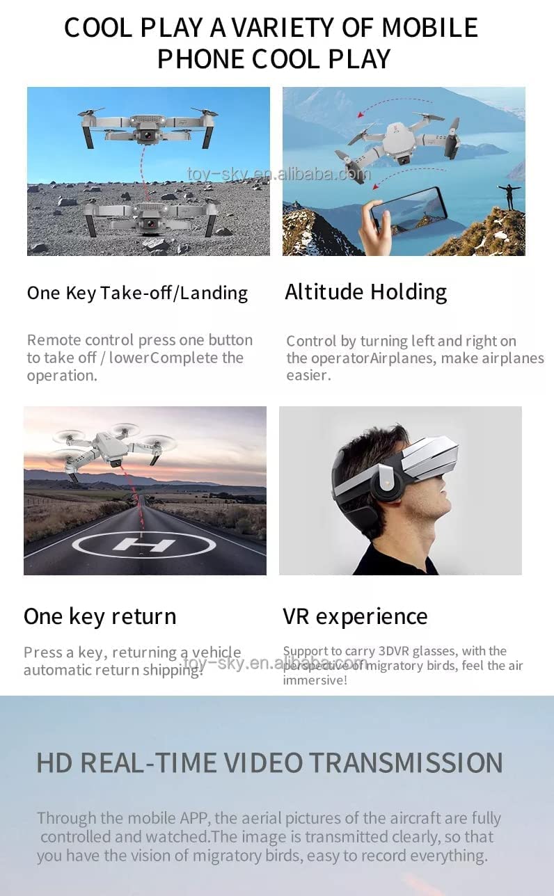 DARKZONE® Foldable Remote Control Drone with Dual Camera HD Wide Angle Lens Optical Flow Positioning with 1200Mah Battery WiFi FPV 4-Axis Dual Camera with Dual Flash Lights(Multicolor)