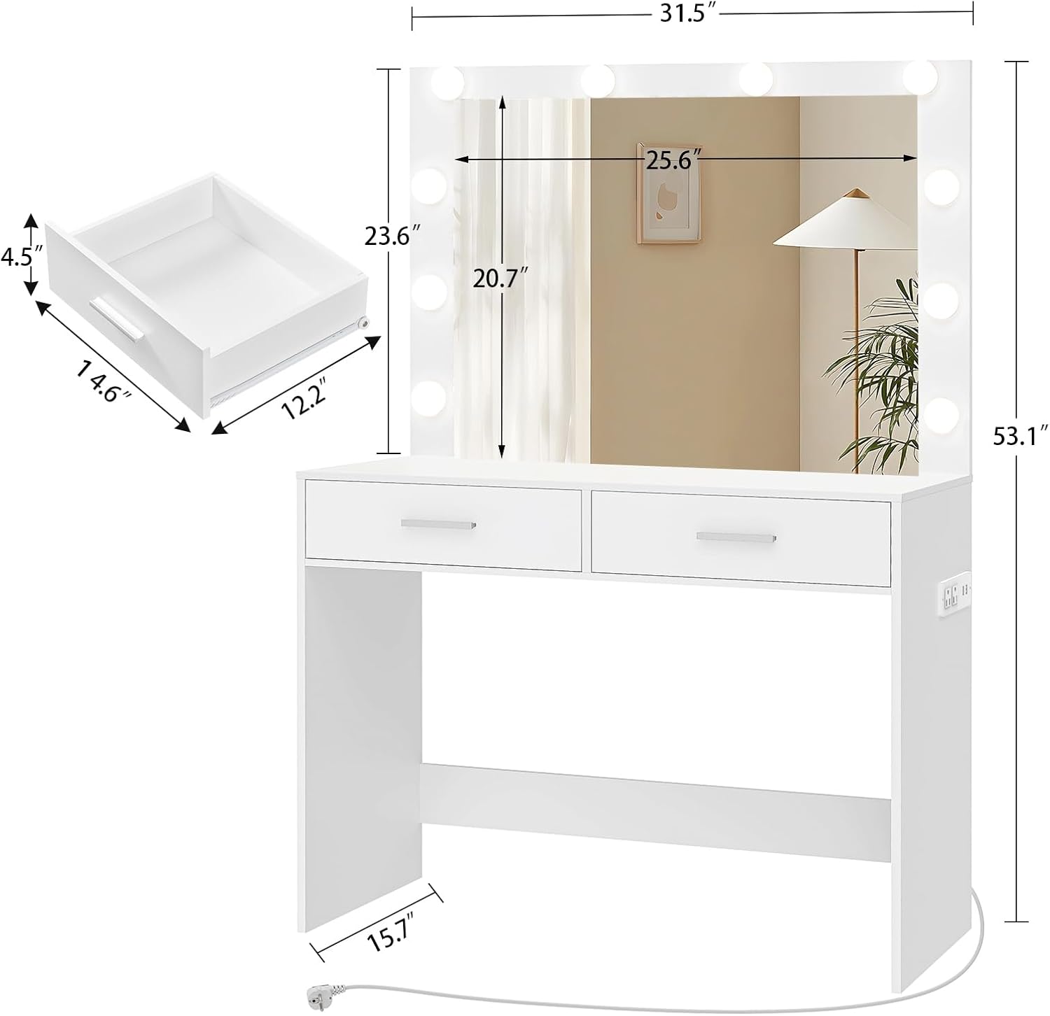 Dimensions of the usikey Vanity Desk