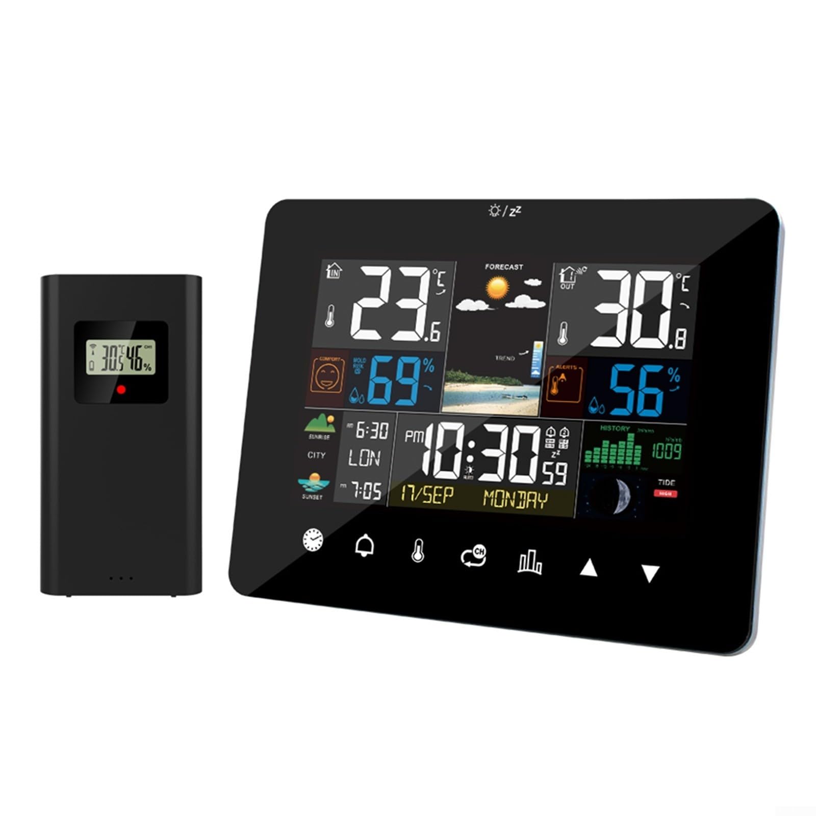 Estación meteorológica con sensor exterior, pantalla táctil, barómetro