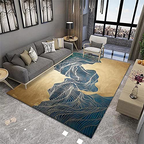 Alfombras de pasillo para salon moderno azul dorado de 60x90cm 2
