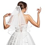 QfwdfcTrenz Short Wedding Veil, 2 Tiers White Bridal Veil with Comb Satin Edge Tulle Veils for Women Wedding Bachelorette Party