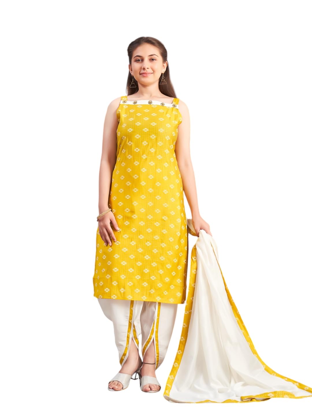 Aarika Girls Ethnic Wear Yellow-Cream Colour Printed Silk Dhoti Kurta Set-8-15 Years (Dh-Tr-K-941)