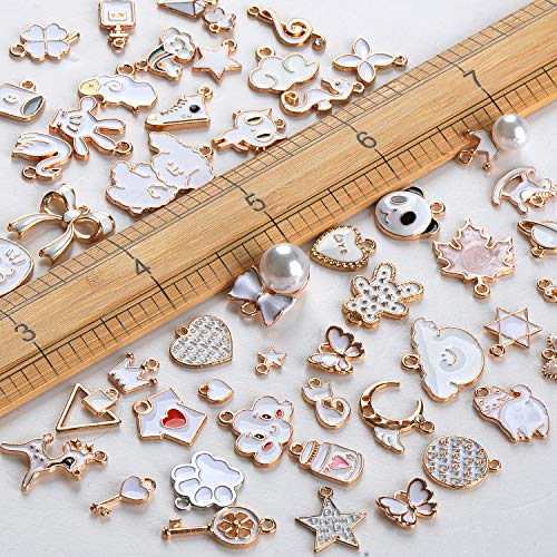 YUEAON 50pcs Enamel charms for Jewelry Making supplies earring bracelet pendant bangle necklace designer keychain bulk lots wholesale (White)