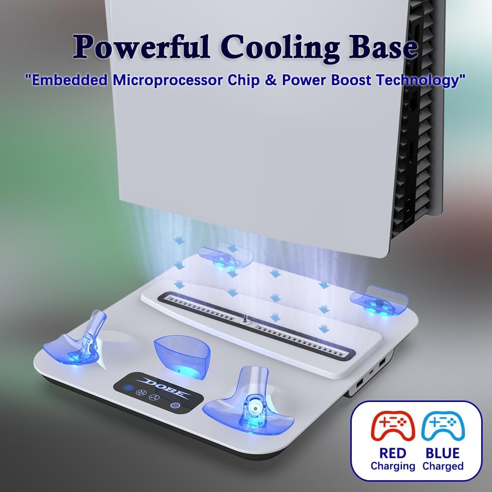 Ps5/Slim/Pro Cooling Stand and Controller Charging Station for Ps5 Vr2 with RGB Lights ;Playstation5 Console Silent Cooling Station;Vr2 Controller Fast Charger; Ps5/Pro/Slim/Vr2 Accessories Kit - Image 5