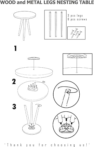 Miniatura 7 de Juego de 3 anidados redondos, aspecto moderno de grano de madera con base negra para mesas de centro de sala de estar o mesitas de noche, mesa