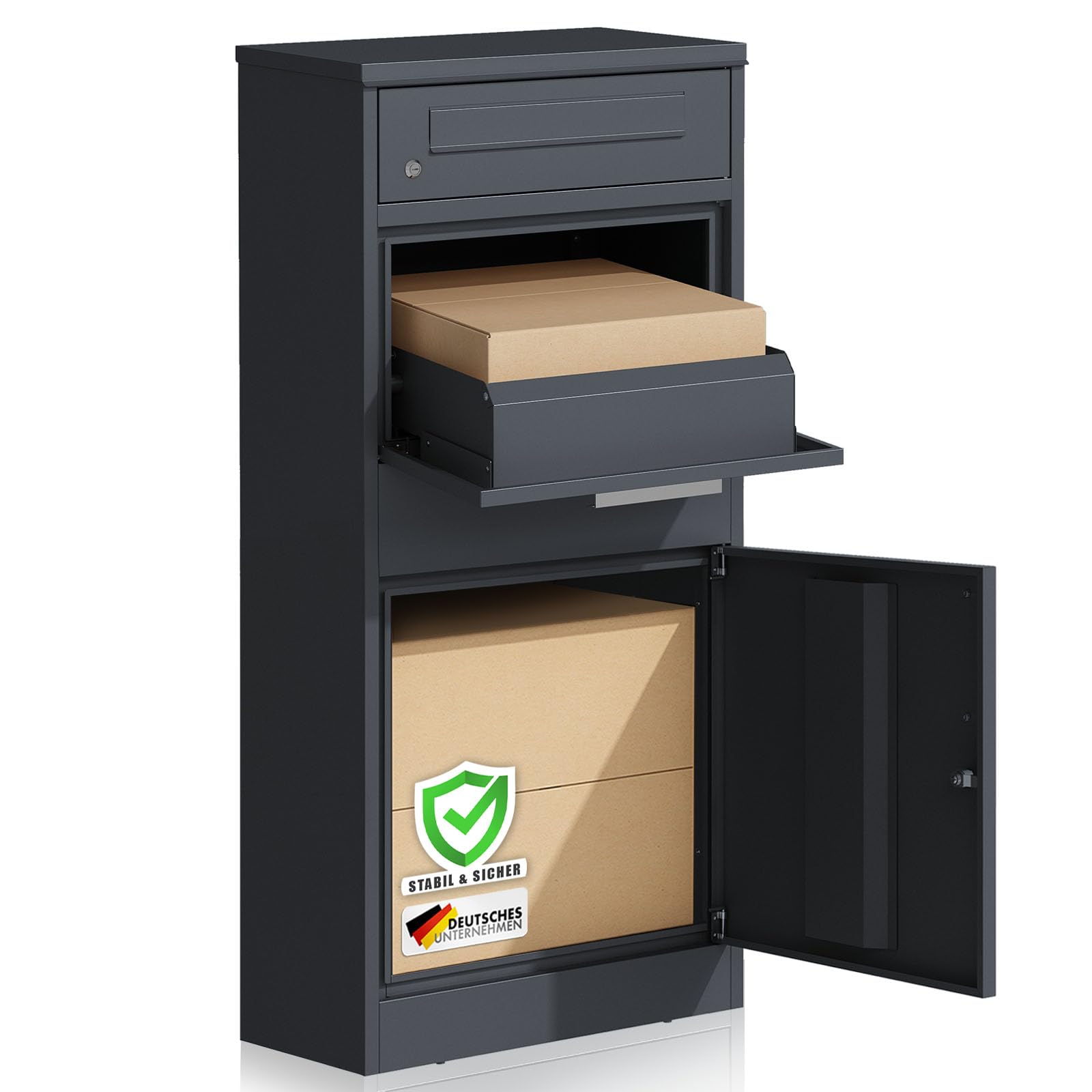 Floordirekt Boîte aux lettres et boîte à colis inoxydable et massive XXL - Boîte aux lettres sur pied moderne avec serrure à cylindre - Boîte aux lettres Francois